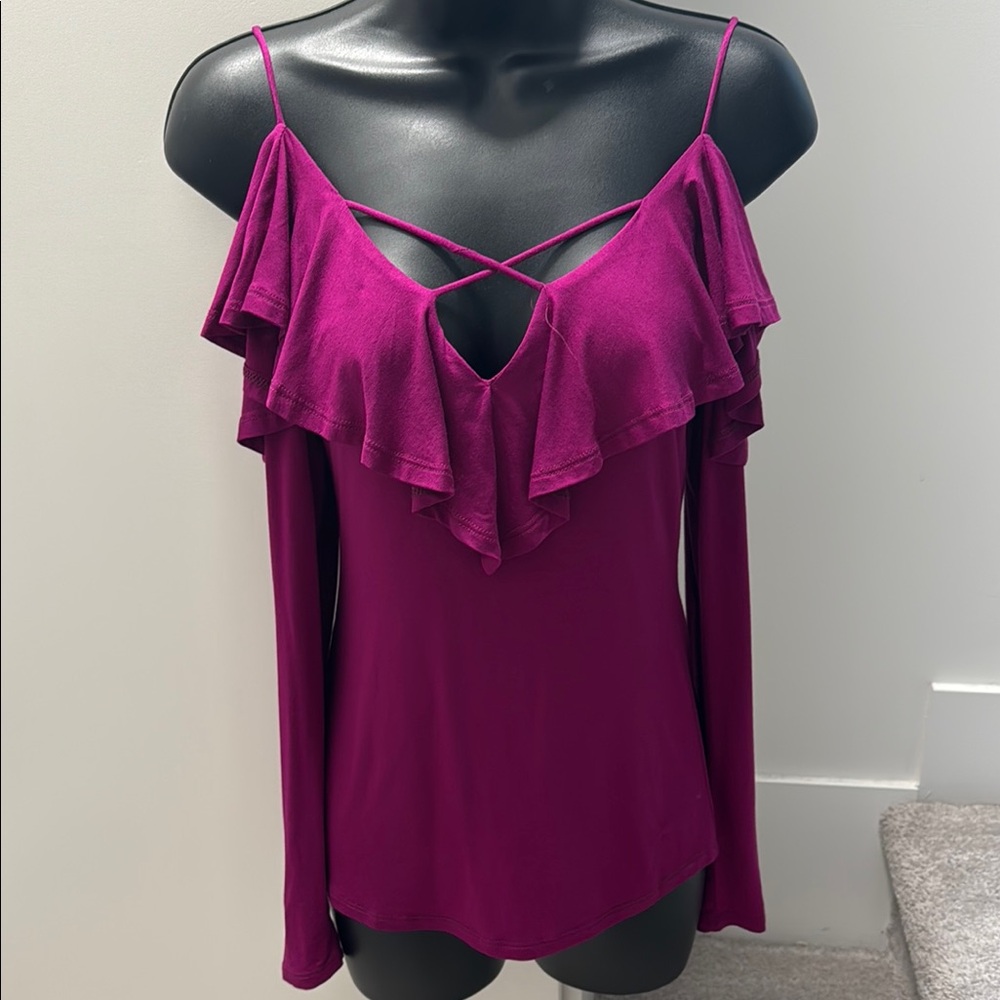 Pink Long Sleeve Asymmetrical Blouse with Ruffled Cut Out